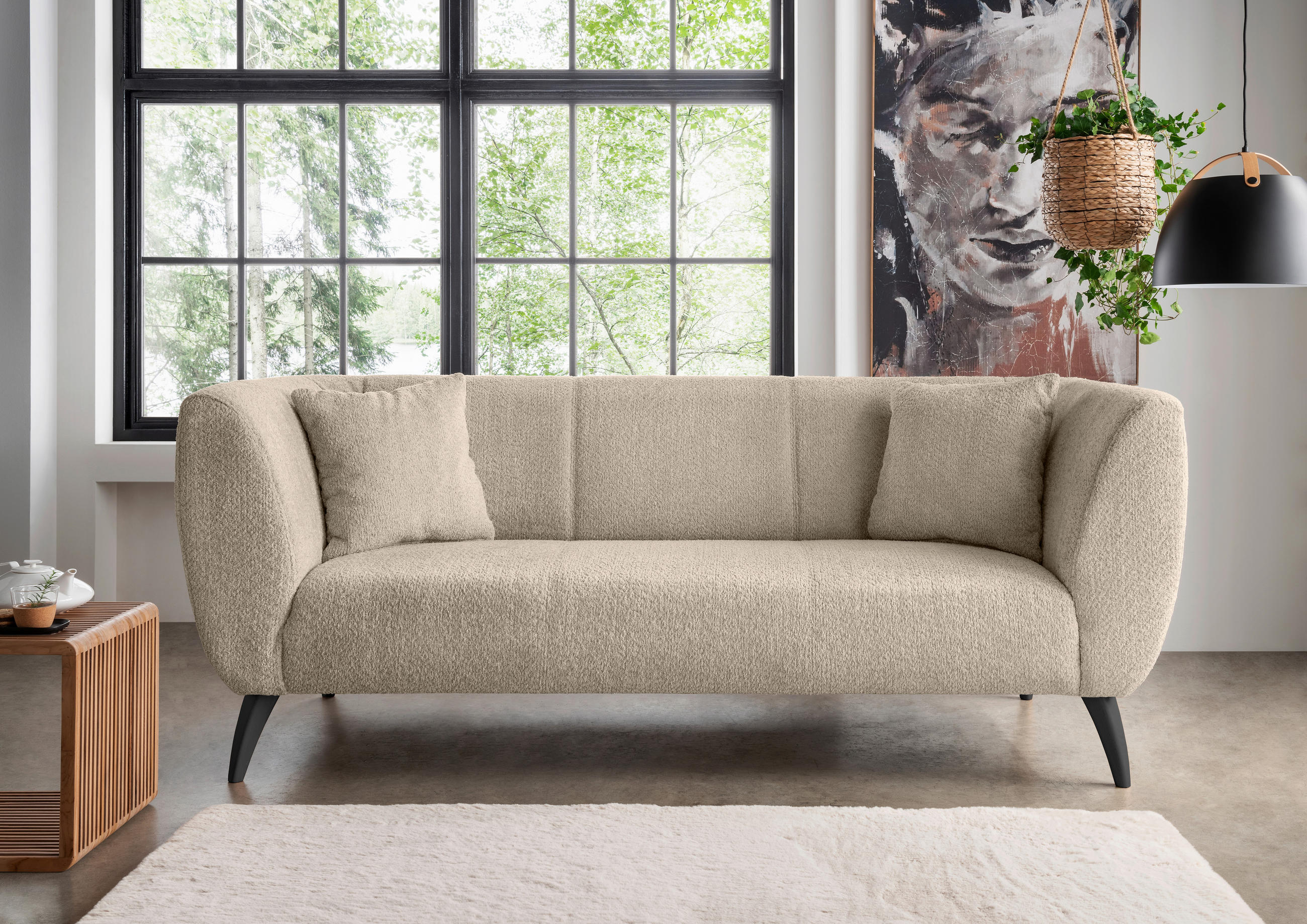 3-SITZER-SOFA Bouclé Beige  - Beige/Schwarz, MODERN, Holz/Textil (208/83/88cm) - MID.YOU