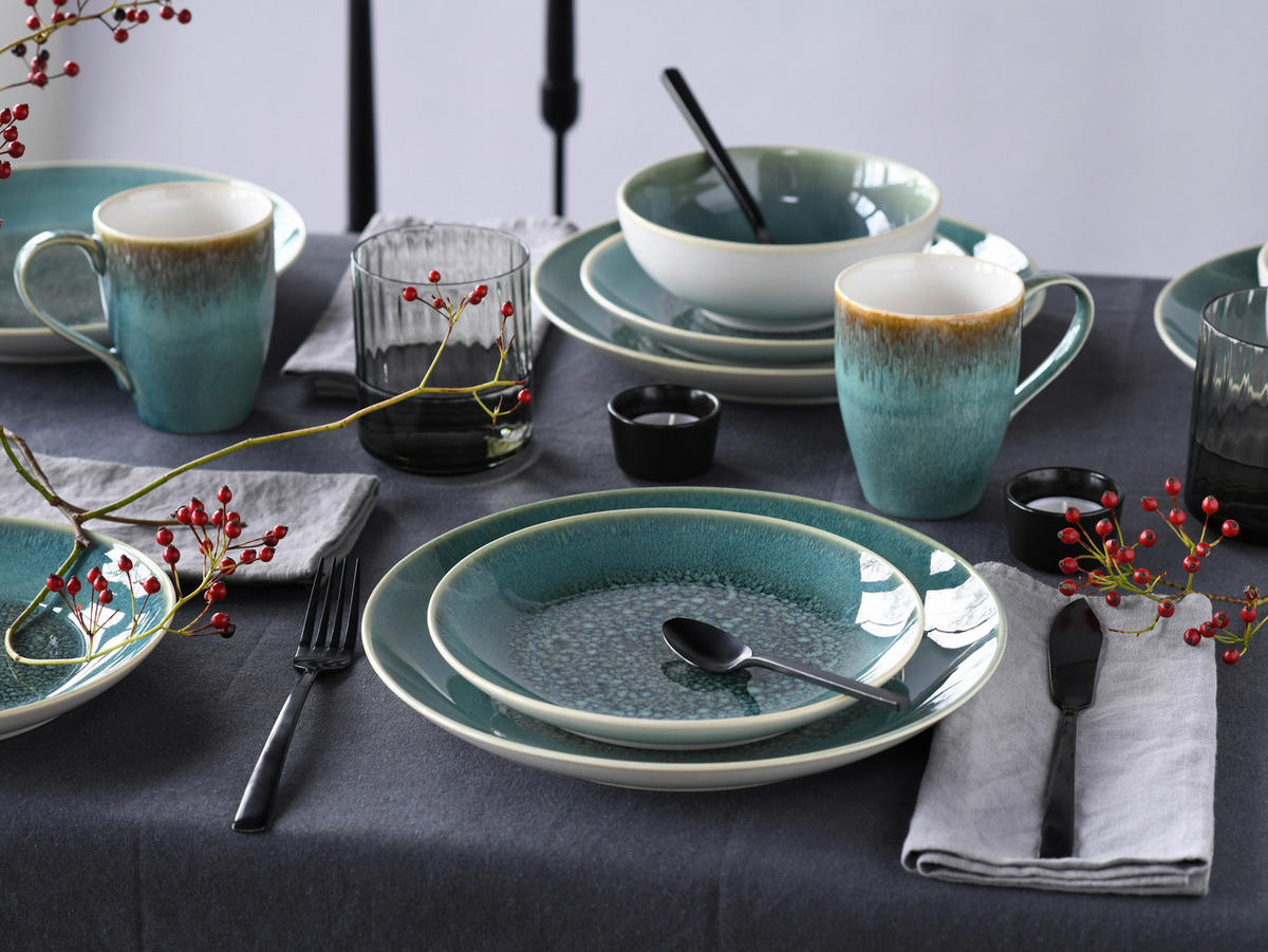 KOMPLETT SERVIS Caldera Grün 16 delar  - vit/grön, Basics, keramik - Creatable