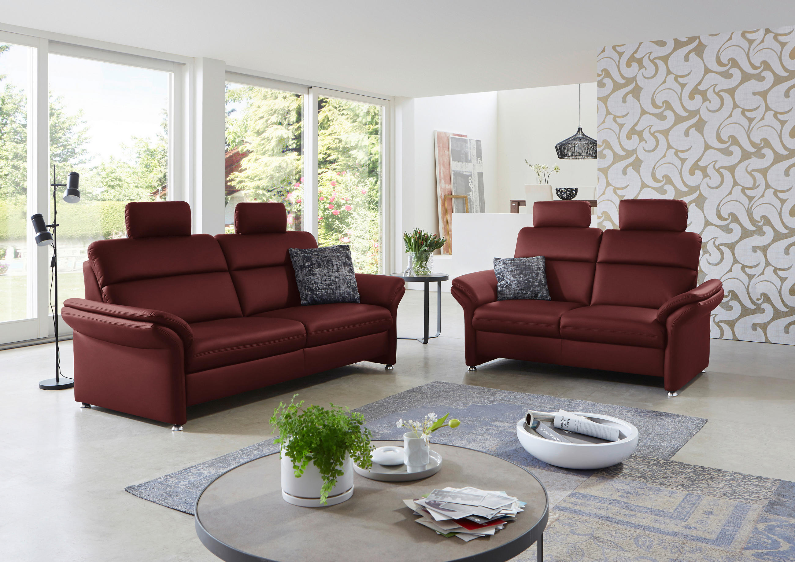 2-SITZER-SOFA in Echtleder Brombeere  - Brombeere/Alufarben, KONVENTIONELL, Leder/Metall (170/96/92cm) - Beldomo Premium