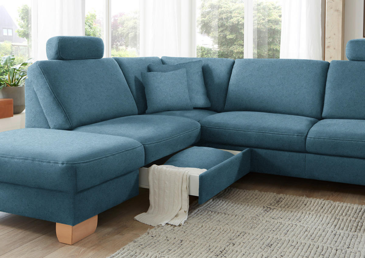 ECKSOFA in Mikrofaser Blau  - Wildeiche/Blau, Konventionell, Holz/Textil (236/286cm) - Voleo