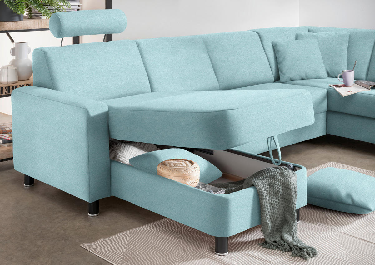 WOHNLANDSCHAFT in Webstoff Türkis  - Türkis/Schwarz, Design, Holz/Textil (165/296/198cm) - Xora