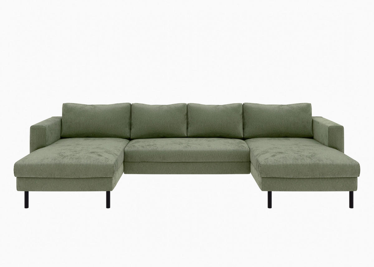 WOHNLANDSCHAFT Grün Cord  - Schwarz/Grün, MODERN, Textil/Metall (161/306/161cm) - Trendmanufaktur