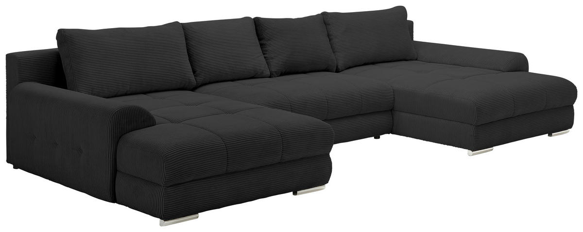 WOHNLANDSCHAFT Schwarz Cord  - Chromfarben/Schwarz, KONVENTIONELL, Kunststoff/Textil (180/376/180cm) - Carryhome
