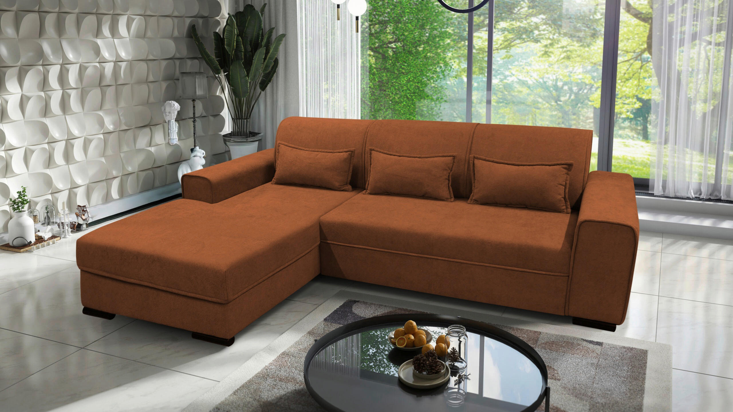 ECKSOFA in Struktur, Bouclé Rostfarben  - Rostfarben/Schwarz, Design, Kunststoff/Textil (175/270cm) - MID.YOU