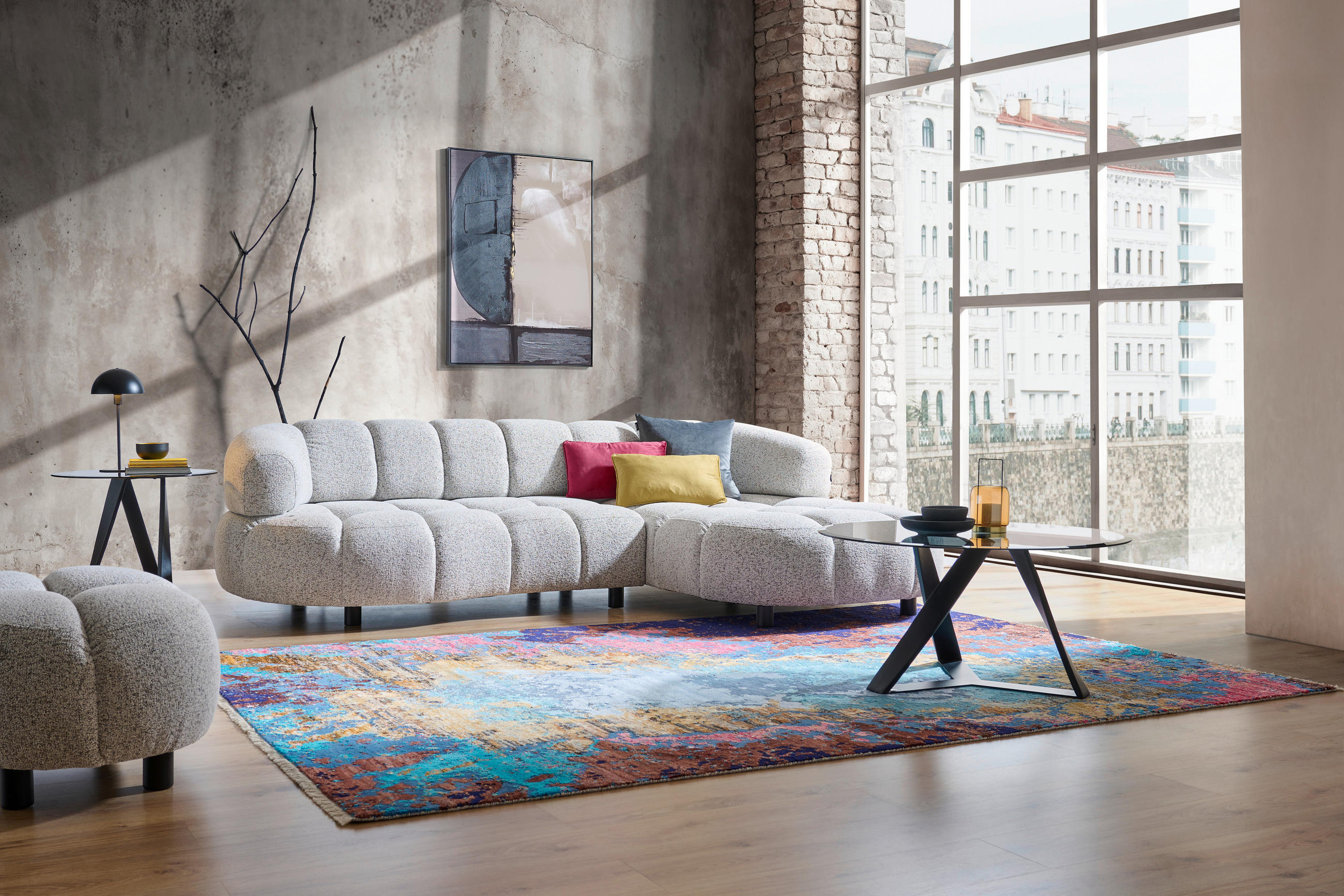ROHOVÁ SEDAČKA, textil, šedobéžová - černá/šedobéžová, Design, dřevo/textil (284/183cm) - Welnova