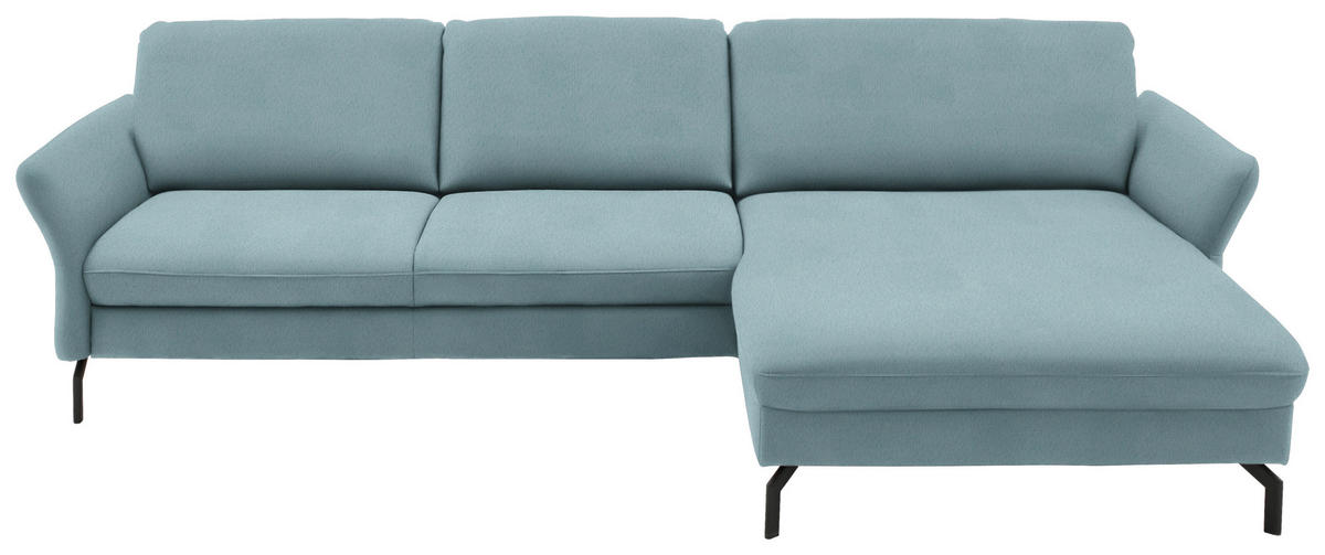 ECKSOFA in Velours Hellblau  - Schwarz/Hellblau, Design, Textil/Metall (306/179cm) - Beldomo System