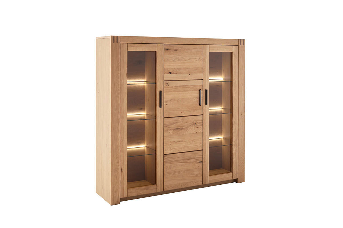 HIGHBOARD  in 137/139/37 cm  - Eichefarben/Anthrazit, Design, Glas/Holz (137/139/37cm) - Livetastic