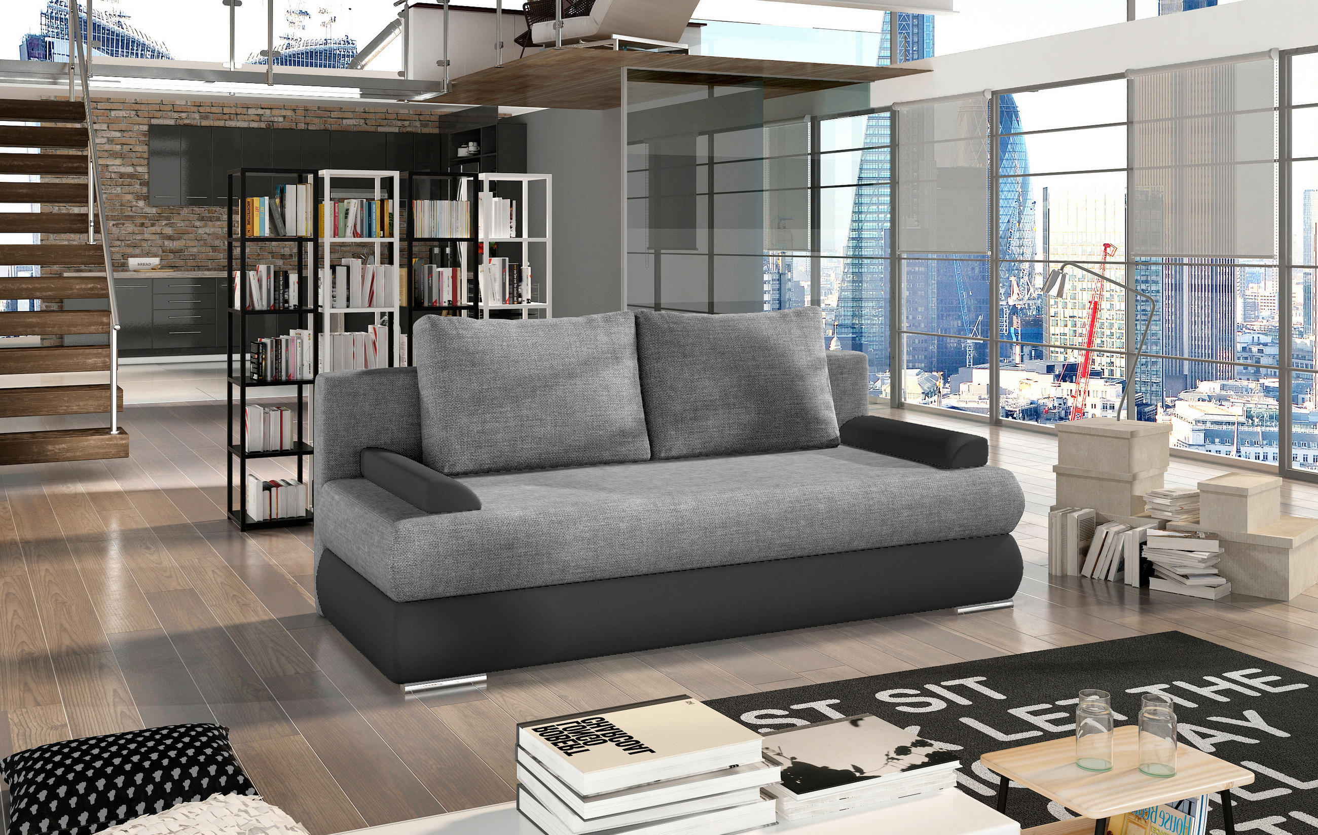 SCHLAFSOFA Samt Grau, Schwarz  - Chromfarben/Schwarz, Design, Kunststoff/Textil (213/95/90cm) - MID.YOU