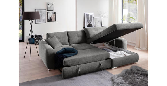 ECKSOFA in Mikrofaser Grau  276/193 cm  - Chromfarben/Grau, MODERN, Kunststoff/Textil (276/193cm) - Hom`in