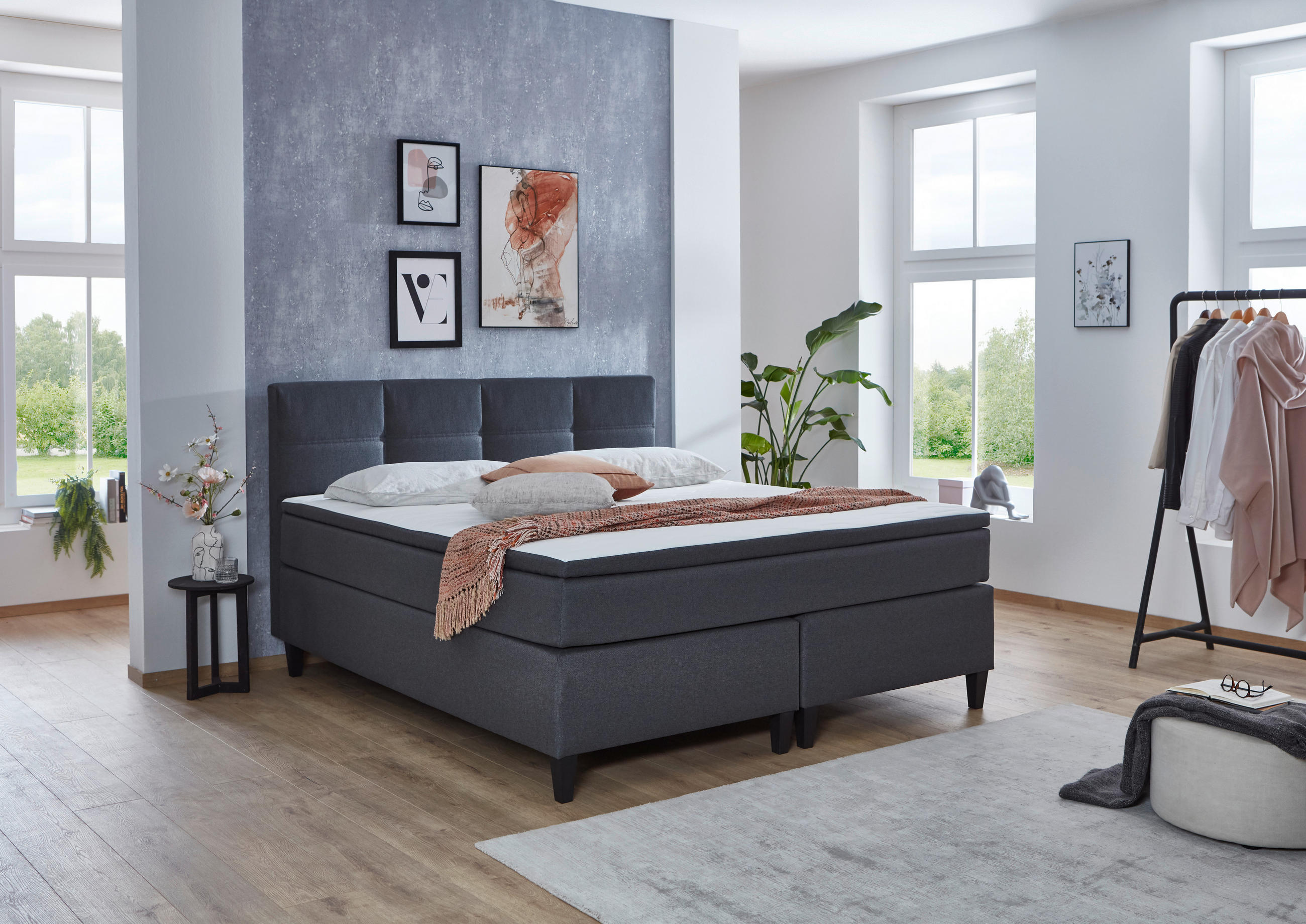 BOXSPRINGBETT 160/200 cm  in Grau  - Schwarz/Grau, Konventionell, Kunststoff/Textil (160/200cm) - Boxxx
