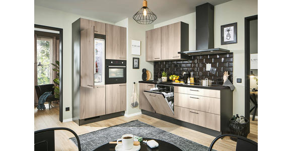 ECKKÜCHE 120/220 cm in Graphitfarben, Schwarz, Tannenholzfarben - Chromfarben/Tannenholzfarben, Design, Holzwerkstoff/Metall (120/220cm) - Xora
