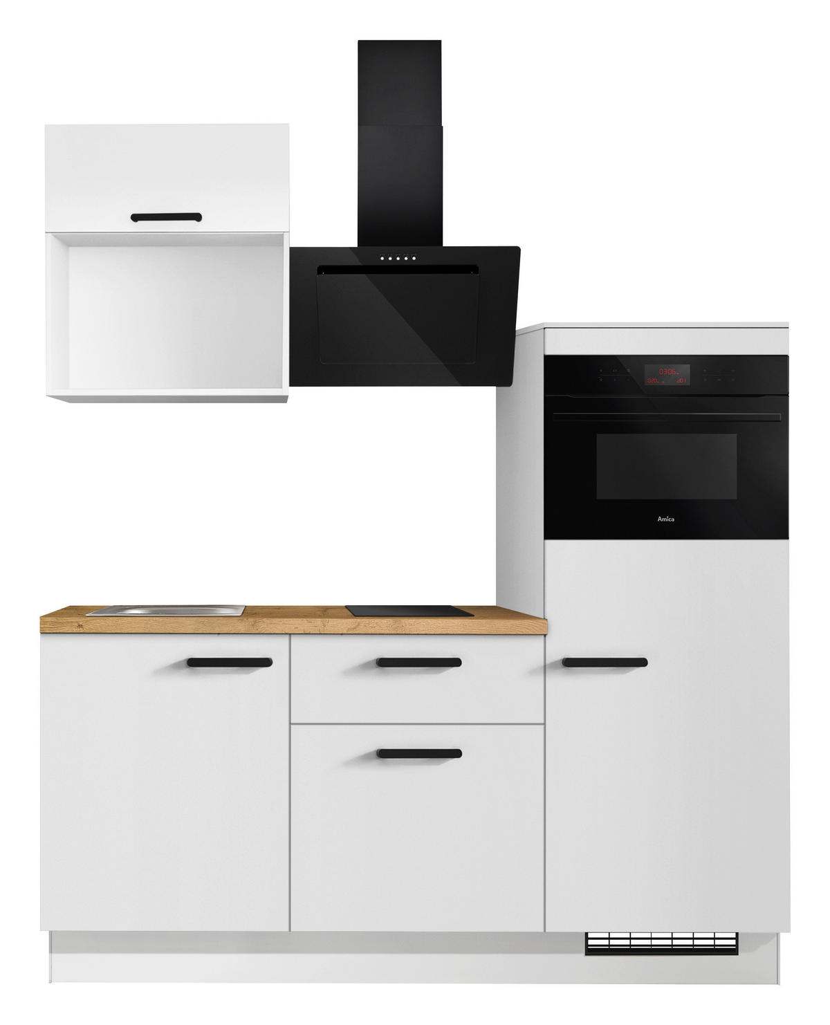 KÜCHENBLOCK 180 cm   in Weiß, Eichefarben  - Eichefarben/Schwarz, Basics, Holzwerkstoff/Metall (180cm) - Impuls