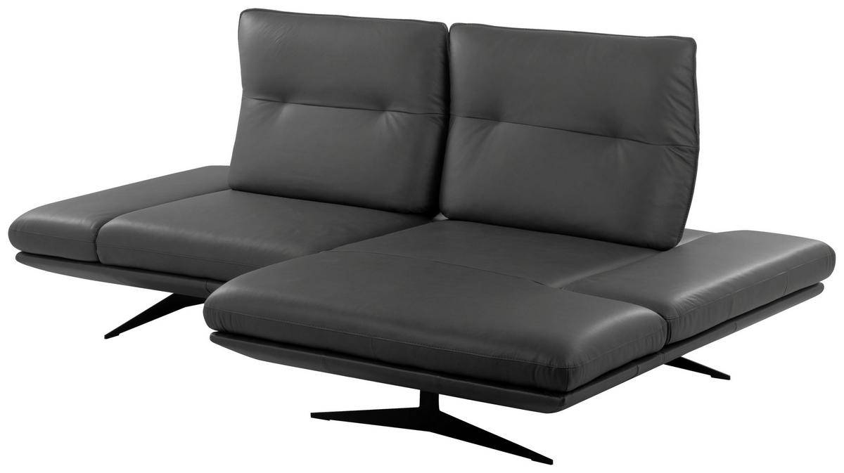 ECKSOFA 235/160 cm  in Echtleder Dunkelgrau Rücken echt, Armteilverstellung, Kopfteilverstellung, Sitztiefenverstellung  235/160 cm  - Dunkelgrau/Schwarz, Design, Leder/Metall (235/160cm) - Celina Home