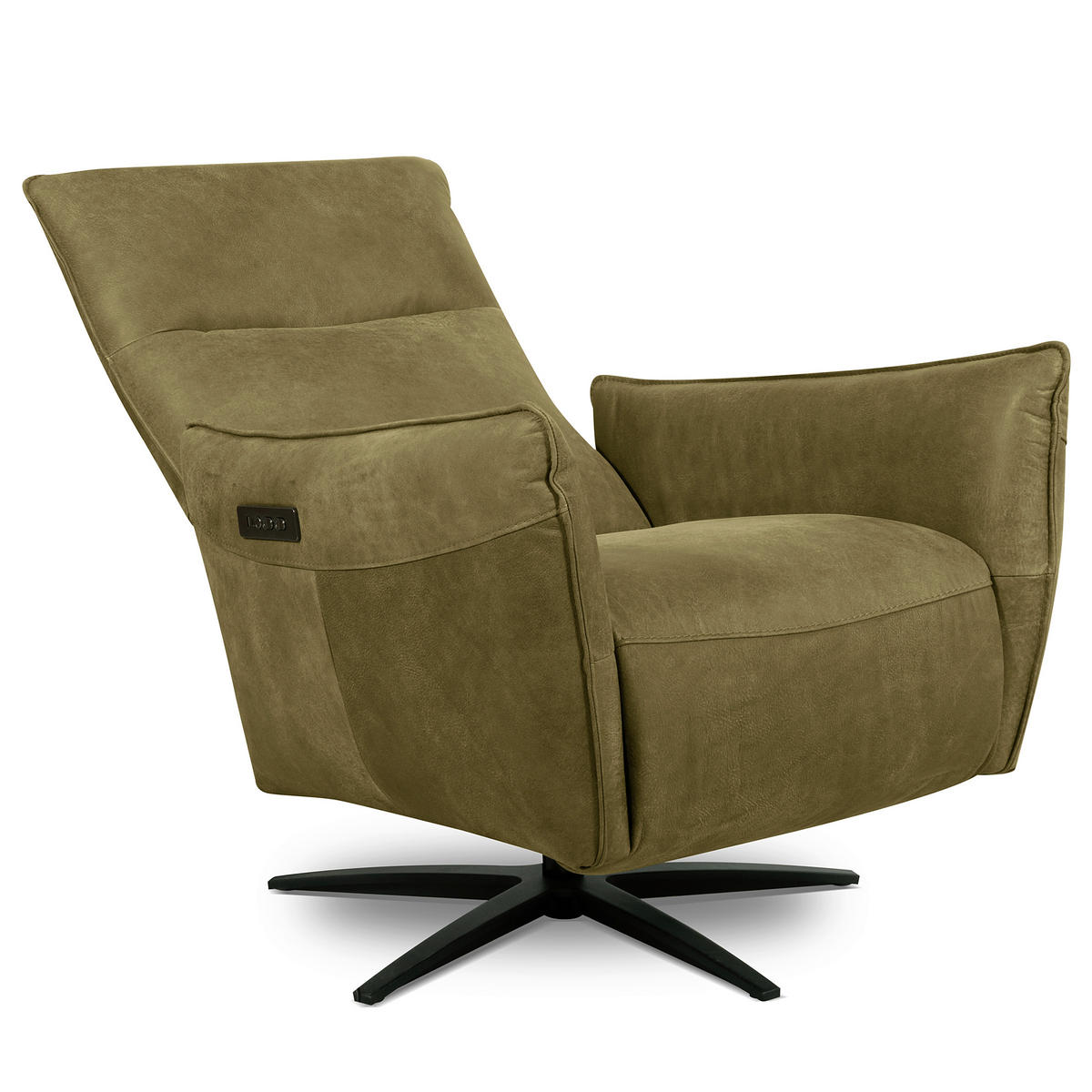 RELAXSESSEL in Leder Olivgrün  - Schwarz/Olivgrün, Design, Leder/Metall (77/107/88cm) - Livetastic