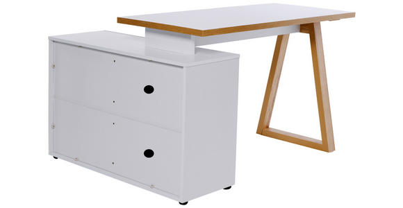 ECKSCHREIBTISCH 120-130/55-95/76,2 cm in Weiß, Eichefarben - Eichefarben/Weiß, MODERN, Holzwerkstoff/Metall (120-130/55-95/76,2cm) - Novel