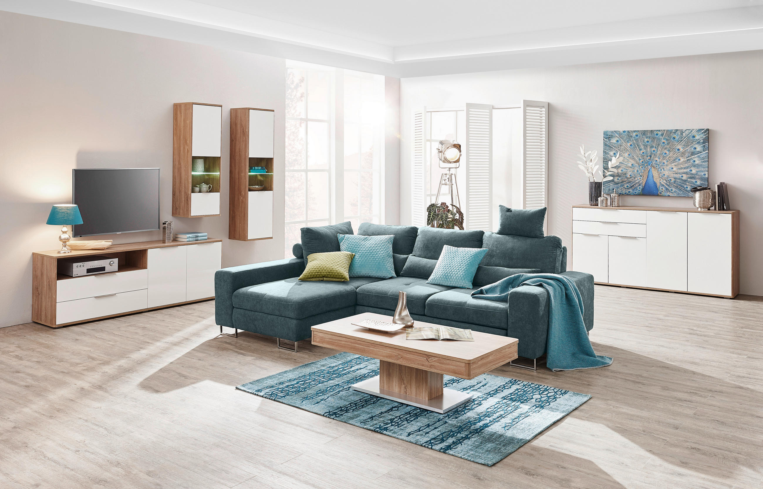 ECKSOFA Grün Flachgewebe  - Grün, Design, Textil/Metall (260/188cm) - Hom`in