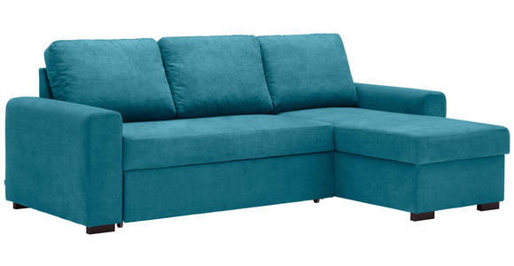 ECKSOFA inkl.Funktionen Petrol Webstoff Rückenkissen, Bettkasten, Schlaffunktion  - Petrol/Schwarz, Design, Textil (245/160cm) - Xora
