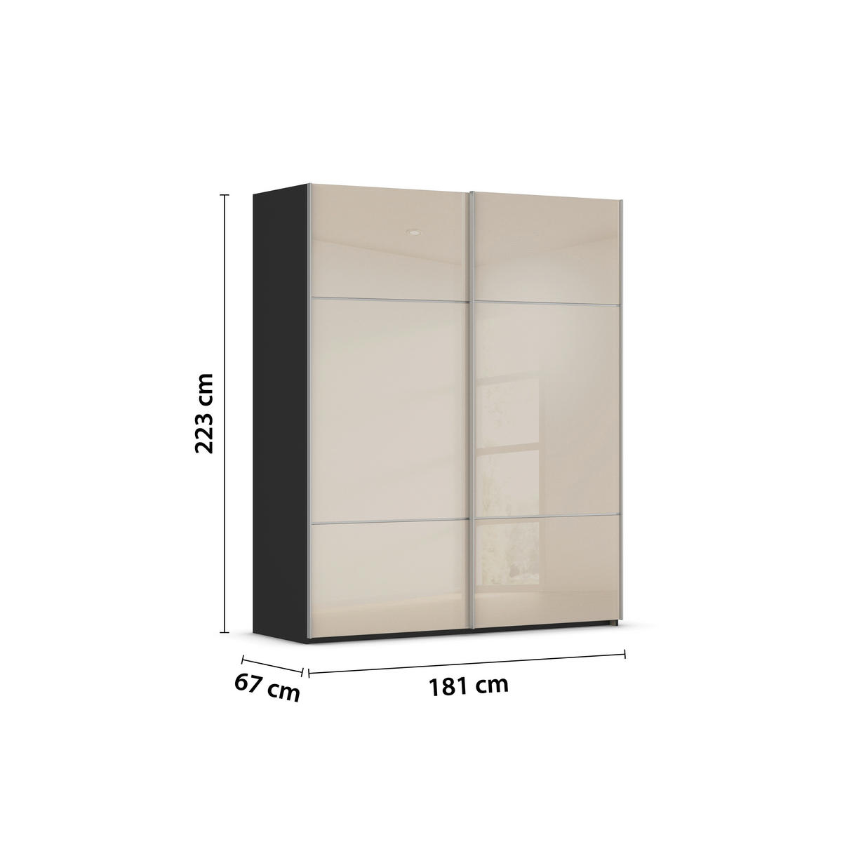 SCHWEBETÜRENSCHRANK in Schwarz, Champagner  - Champagner/Alufarben, Konventionell, Glas/Holzwerkstoff (181/223/67cm) - Novel