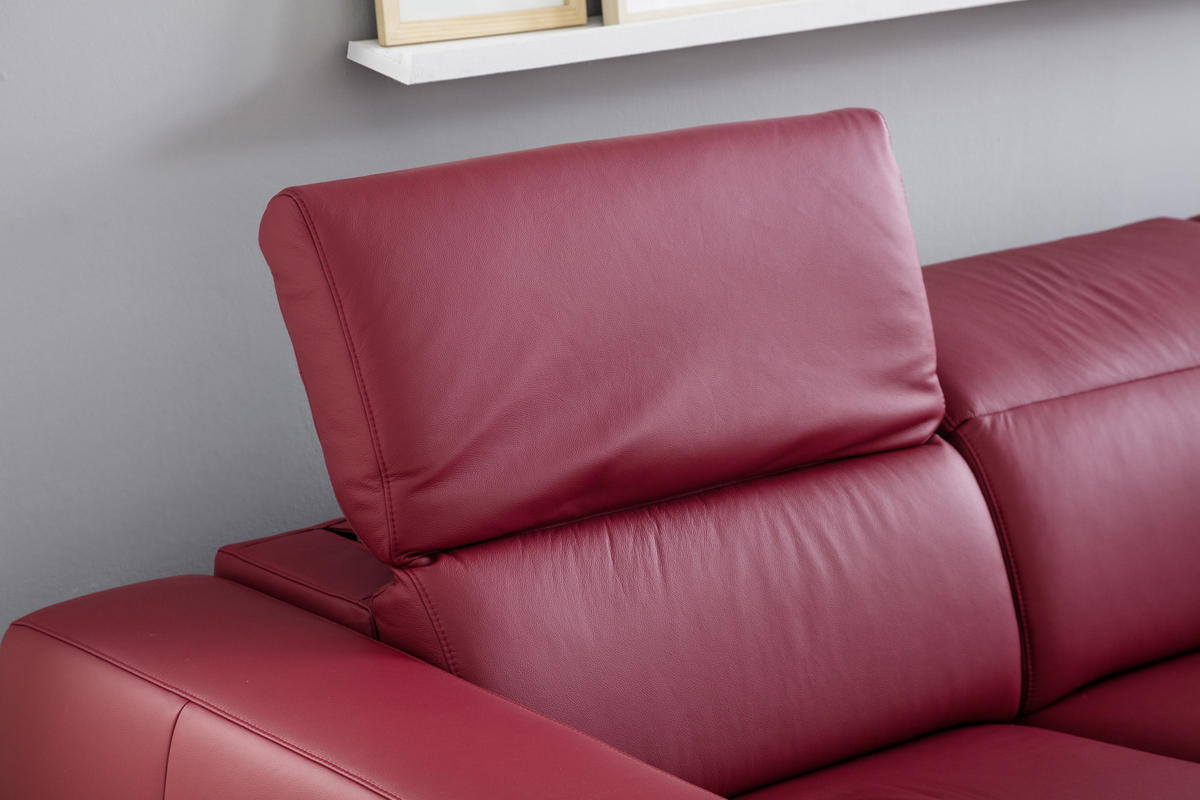 ECKSOFA inkl.Funktionen Rot Echtleder  - Chromfarben/Rot, Design, Leder/Metall (290/223cm) - Pure Home Lifestyle