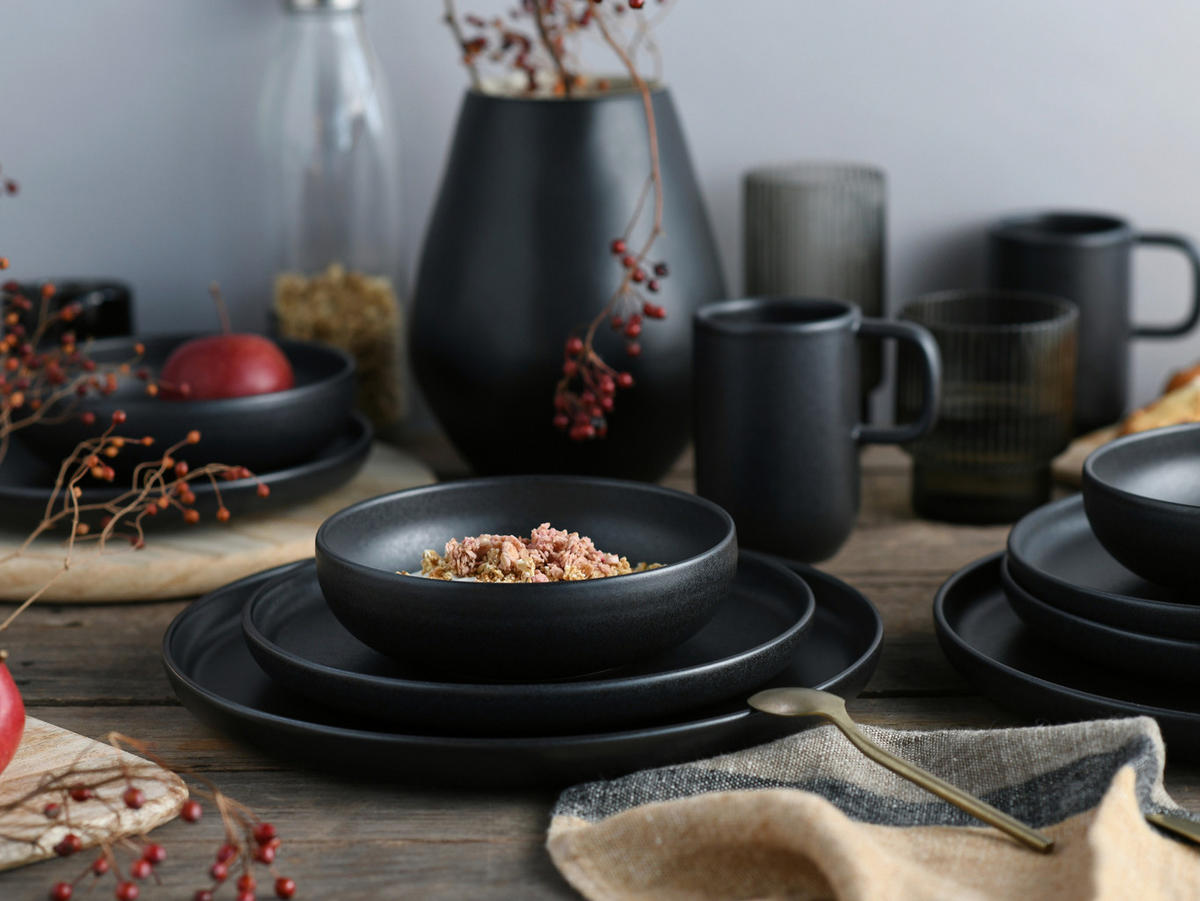 KOMBISERVICE Uno Black 16-teilig  - Schwarz, Trend, Keramik - Creatable