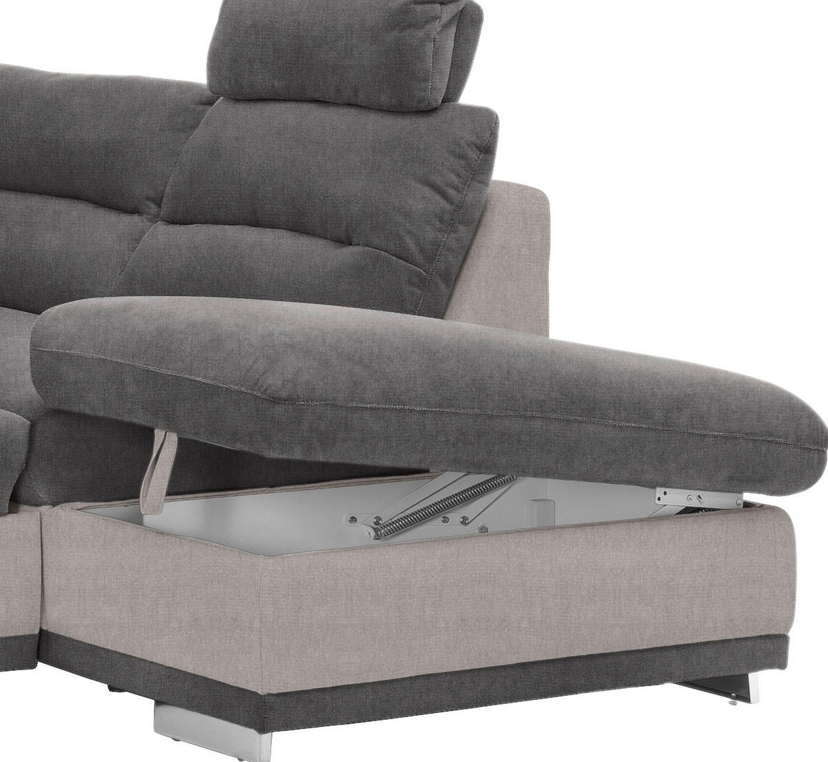 ECKSOFA Anthrazit, Hellgrau Velours  - Chromfarben/Anthrazit, KONVENTIONELL, Textil/Metall (264/217cm) - MID.YOU