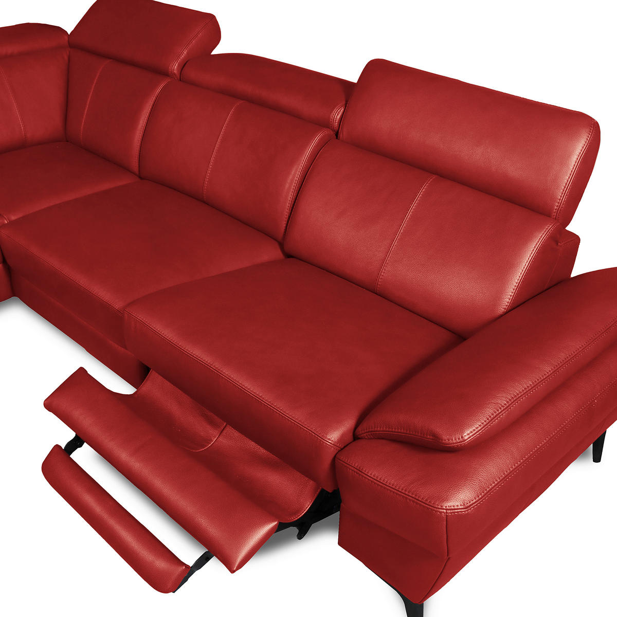 ECKSOFA Rot Echtleder Lederlook Bettkasten, Schlaffunktion, Rücken echt, Armteilverstellung, Kopfteilverstellung  - Rot/Schwarz, Design, Leder/Textil (211/264cm) - Livetastic