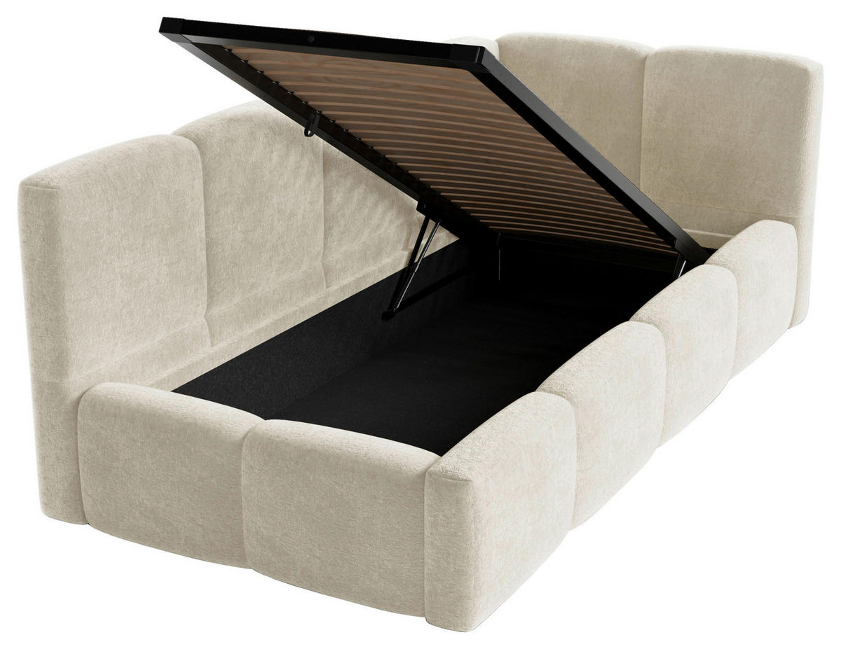 POLSTERBETT 90/200 cm,  in Beige, Lattenrost, Bettkasten,  - Beige/Schwarz, Design, Holz/Textil (90/200cm) - Chameo