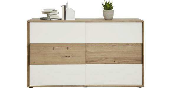 KOMMODE 164/95,8/44,2 cm Wildeiche massiv  - Eichefarben/Magnolie, Design, Glas/Holz (164/95,8/44,2cm) - Valnatura