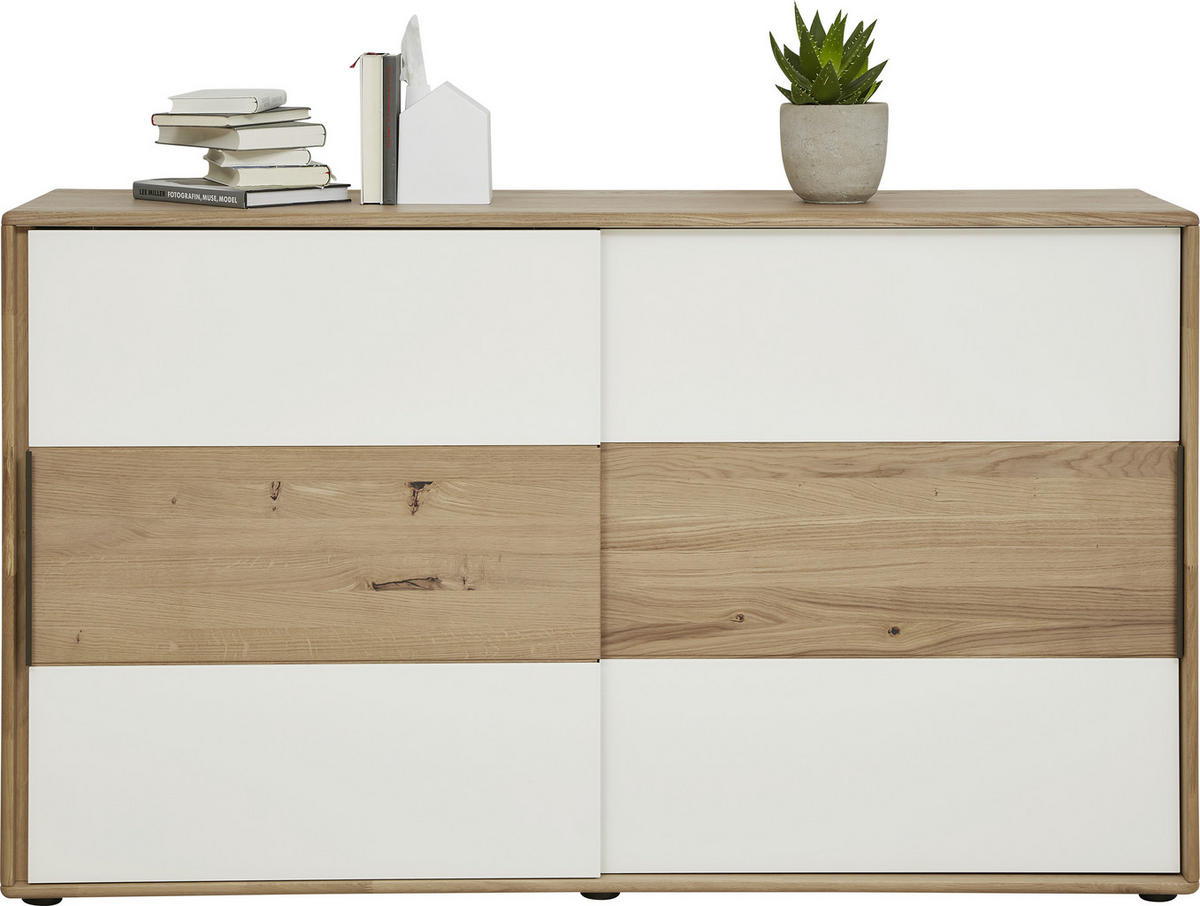 KOMMODE  in 164/95,8/44,2 cm  - Eichefarben/Magnolie, Design, Glas/Holz (164/95,8/44,2cm) - Valnatura
