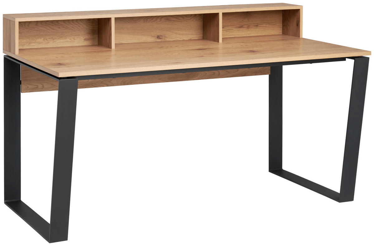 PISALNA MIZA kovina, leseni material črna, barve hrasta  - črna/barve hrasta, Moderno, kovina/leseni material (150/80/80cm) - MID.YOU