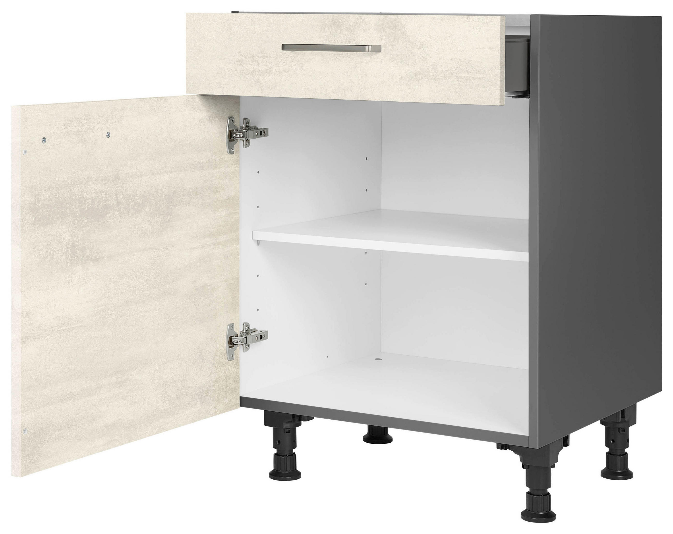 SCHUBKASTENUNTERSCHRANK 60/87/56 cm  in Weiß  - Schieferfarben/Edelstahlfarben, MODERN, Holzwerkstoff/Metall (60/87/56cm) - Nobilia