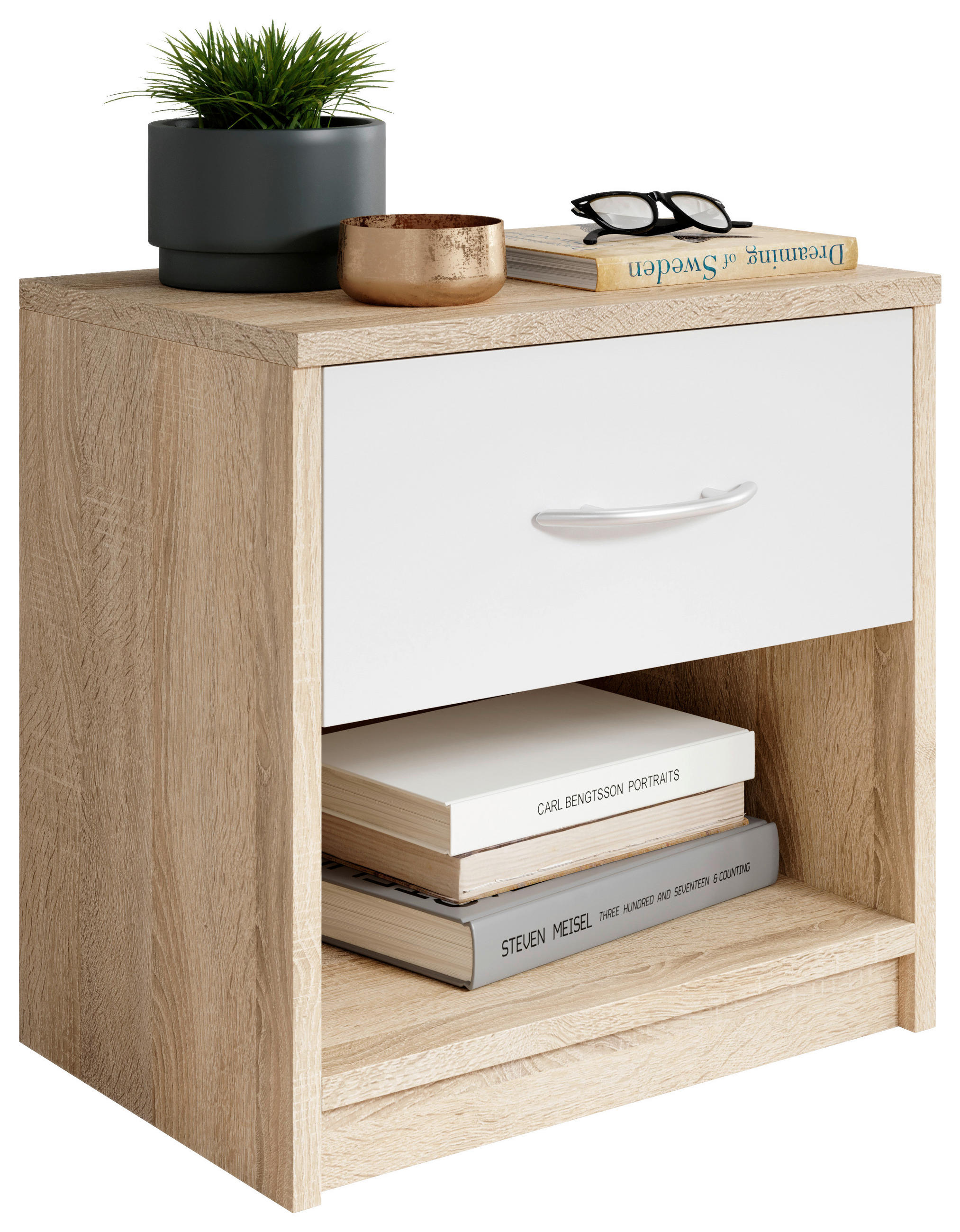 Nachtkästchen Pepe B: 39 Cm Sonoma Eiche/weiß