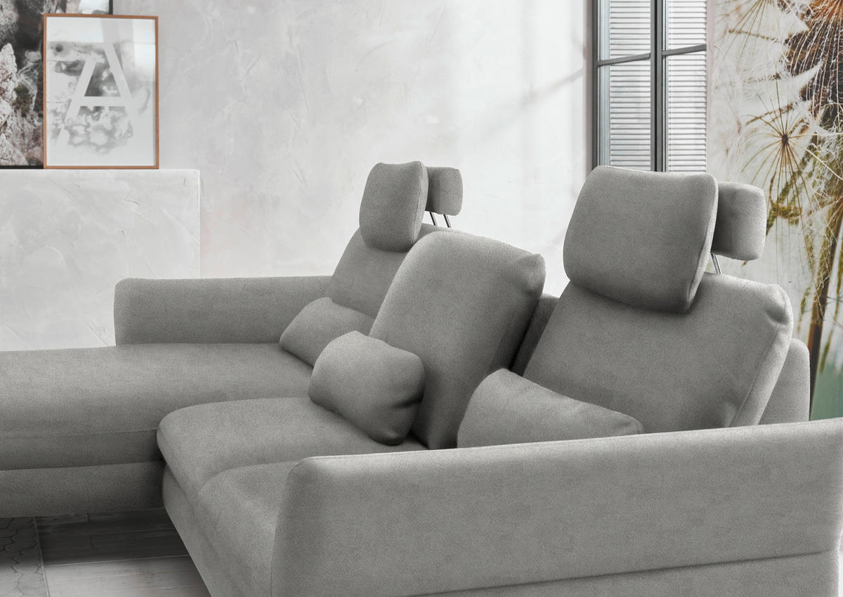 ECKSOFA in Velours Hellgrau  - Hellgrau/Schwarz, Design, Textil/Metall (179/306cm) - Beldomo System