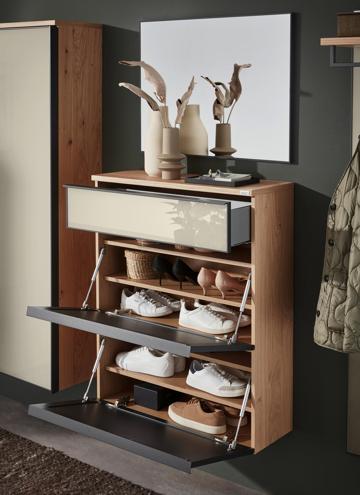 SCHUHKIPPER  in 84/102/31 cm  - Eichefarben/Anthrazit, Design, Glas/Holz (84/102/31cm) - Dieter Knoll