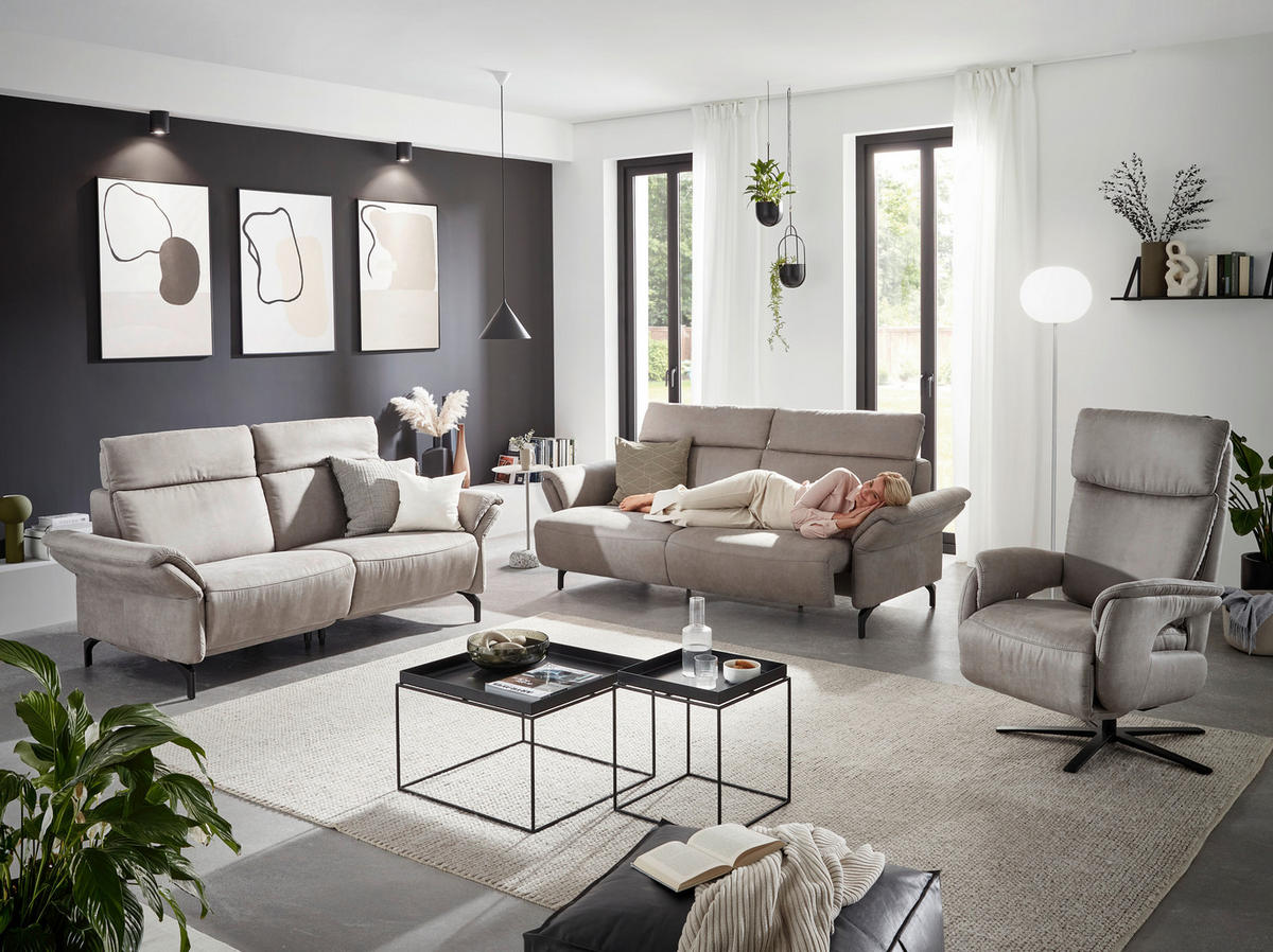 2-SITZER-SOFA Lederlook Hellgrau  - Hellgrau/Schwarz, KONVENTIONELL, Textil/Metall (194/103/92cm) - Dieter Knoll