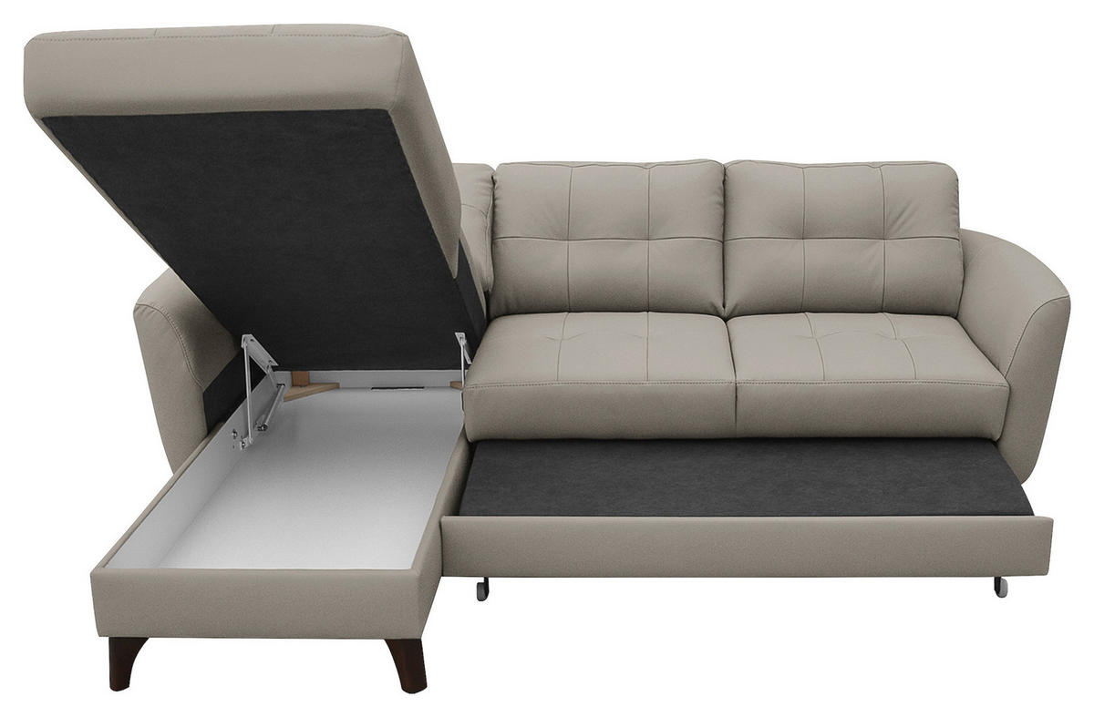 ECKSOFA in Lederlook Echtleder Platinfarben  - Platinfarben/Buchefarben, Design, Leder/Holz (238/168cm) - Livetastic