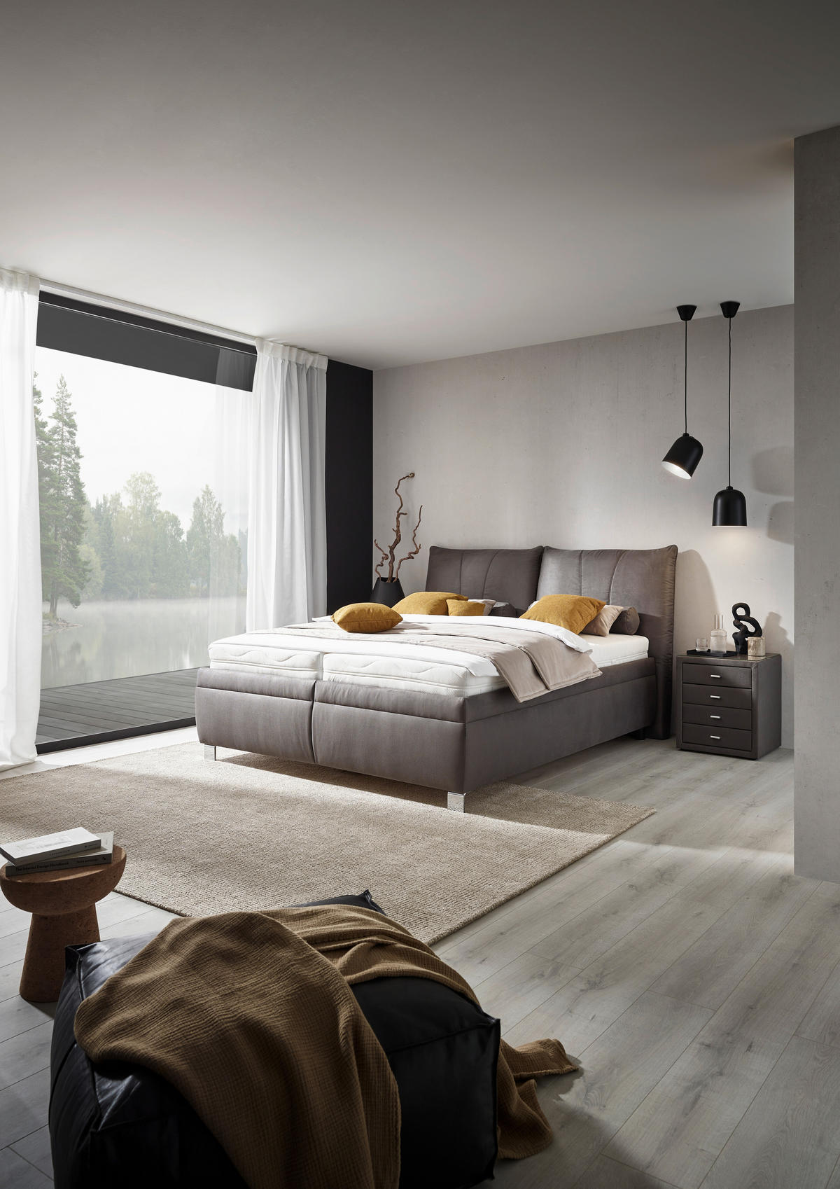 KÁRPITOZOTT ÁGY 180/200 cm  szürke  - nyírfa színű/fehér, Konventionell, textil/fa (180/200cm) - Dieter Knoll