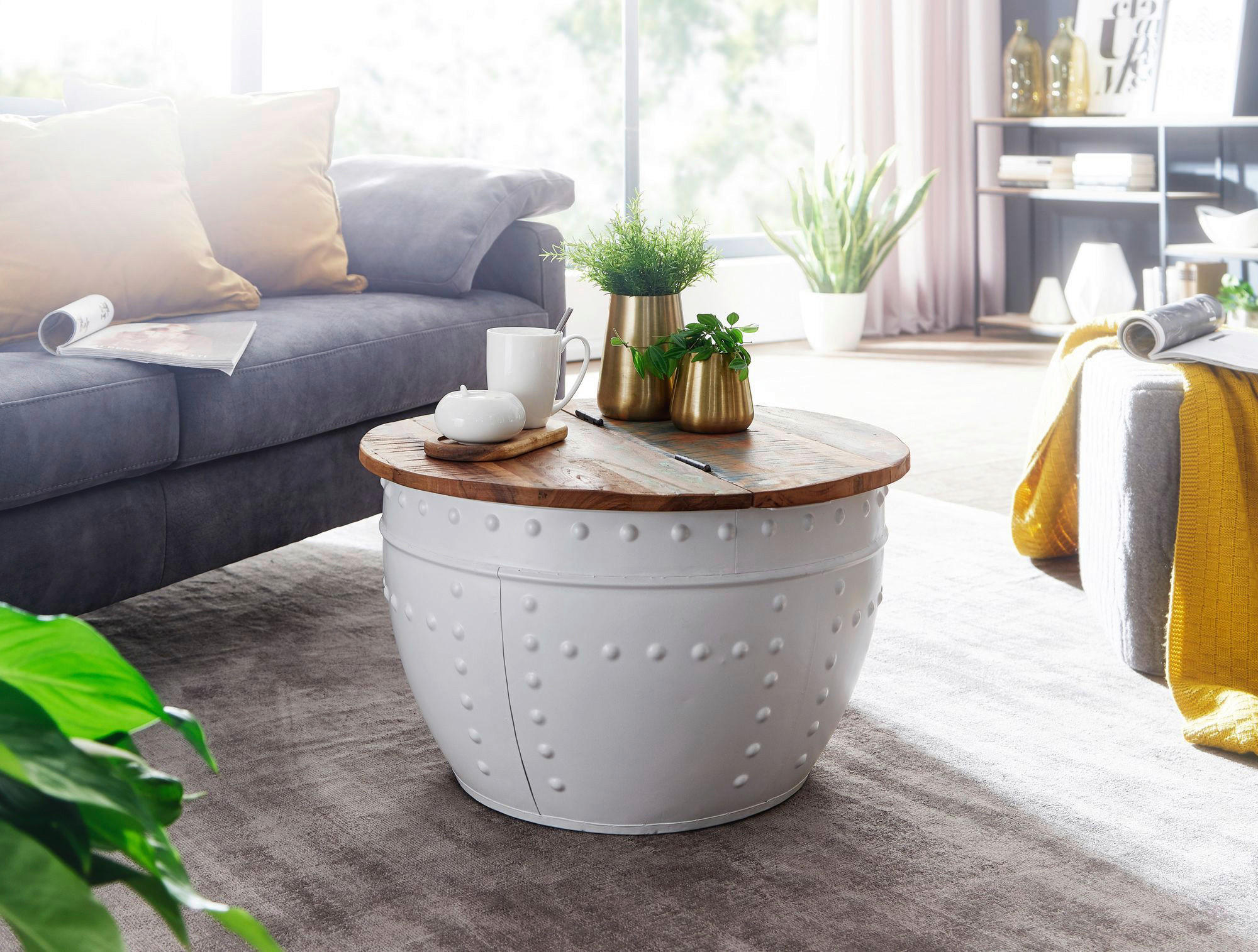 SOFFBORD i trä 60/60/36 cm - vit/brun, Modern, metall/trä (60/60/36cm) - MID.YOU