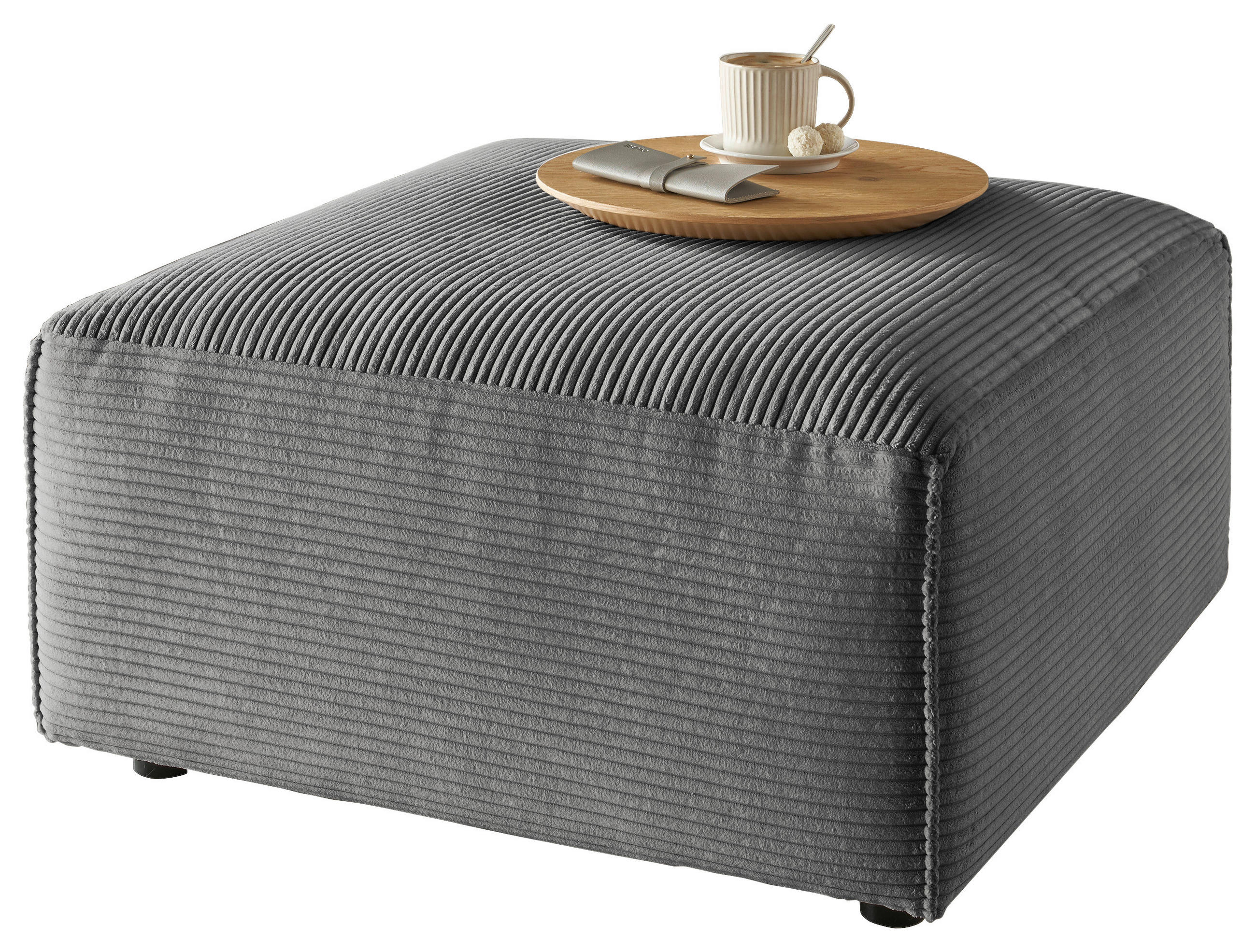HOCKER Cord Dunkelgrau  - Dunkelgrau/Schwarz, Design, Kunststoff/Textil (80/42/80cm) - Pure Home Lifestyle