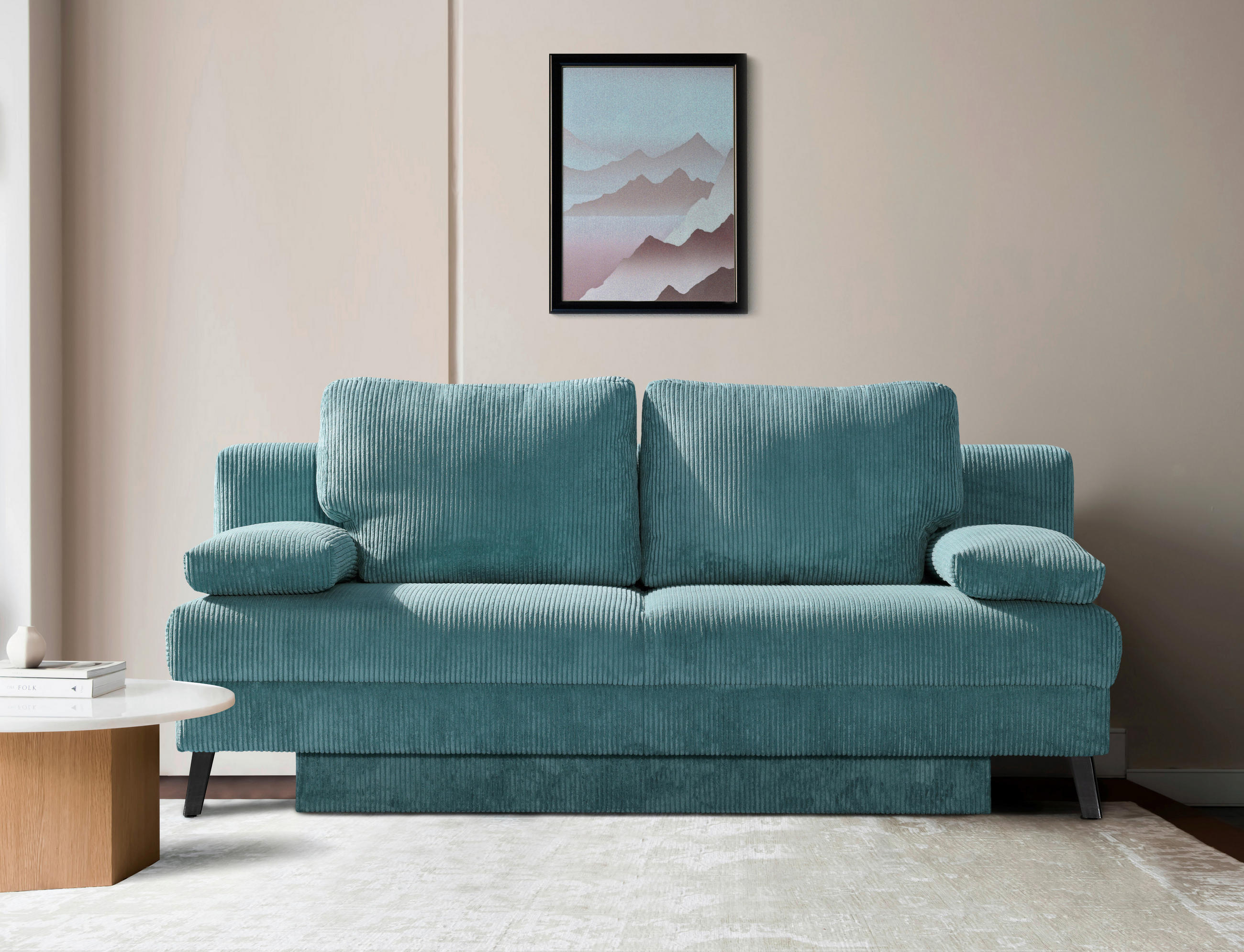 SCHLAFSOFA in Cord Türkis - Türkis/Schwarz, Modern, Textil/Metall (194/91/90cm) - Novel