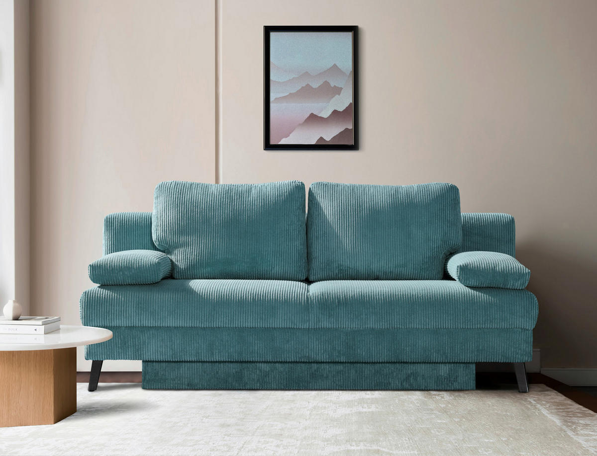 SCHLAFSOFA in Cord Türkis  - Türkis/Schwarz, Modern, Textil/Metall (194/91/90cm) - Novel