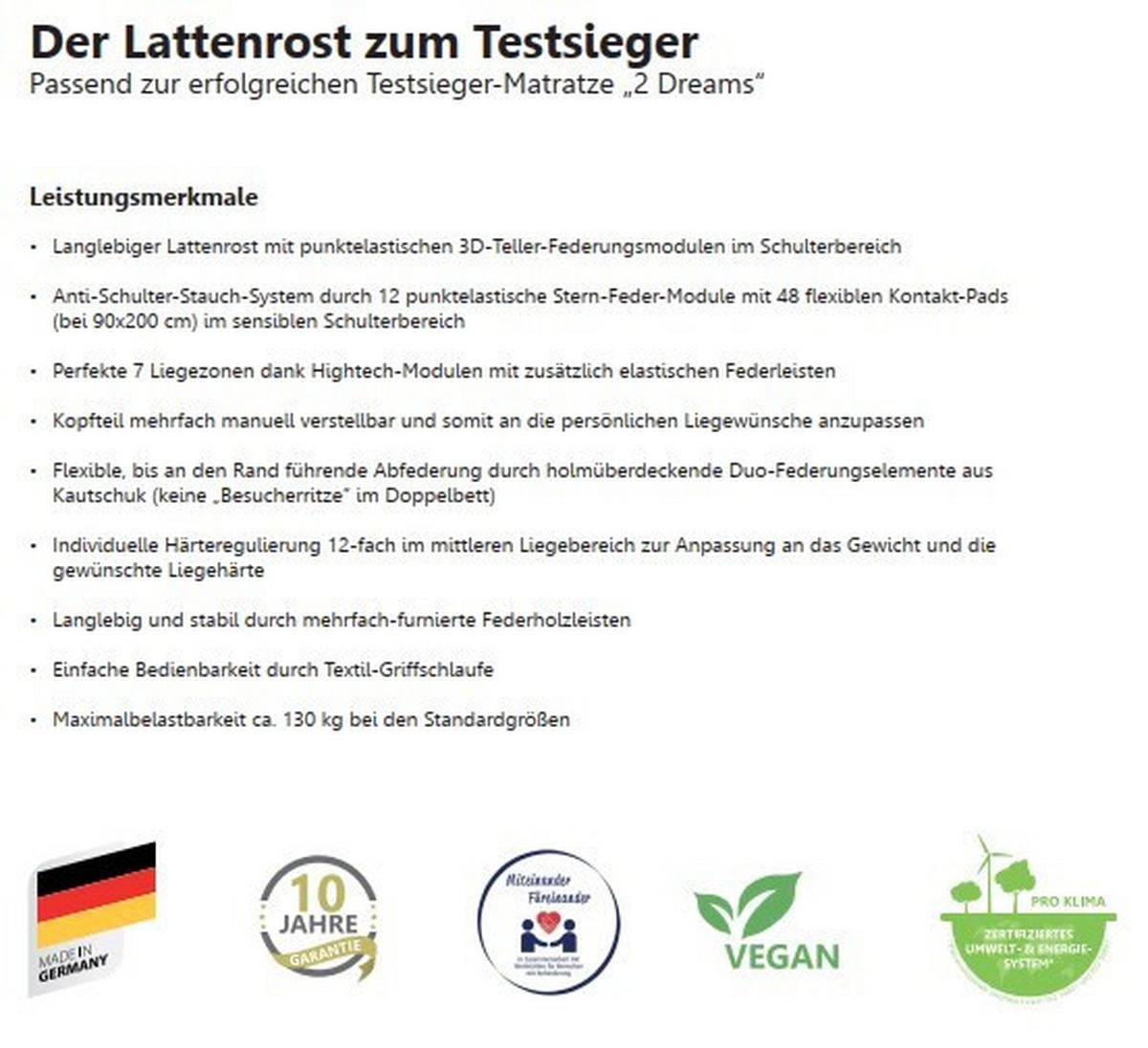 LATTENROSTSET 2 Dreams 180/200 cm Kopfteil verstellbar, Birke, Buche  - Naturfarben/Weiß, Basics, Holz/Kunststoff (180/200cm) - Beco