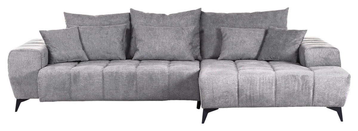 ECKSOFA in Flachgewebe Hellgrau  - Hellgrau/Schwarz, Konventionell, Textil/Metall (300/205cm) - MID.YOU