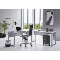 BÜRO Schreibtisch seitenverkehrt montierbar, abschließbar, erweiterbar, in verschiedenen Holz-Dekoren erhältlich Grau, Anthrazit Hochglanz - Anthrazit Hochglanz/Grau, MODERN, Holzwerkstoff - MID.YOU