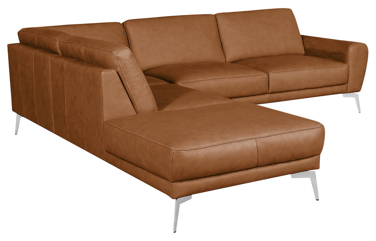ECKSOFA in Echtleder Cognac  - Chromfarben/Cognac, Design, Leder/Metall (250/273cm) - Livetastic