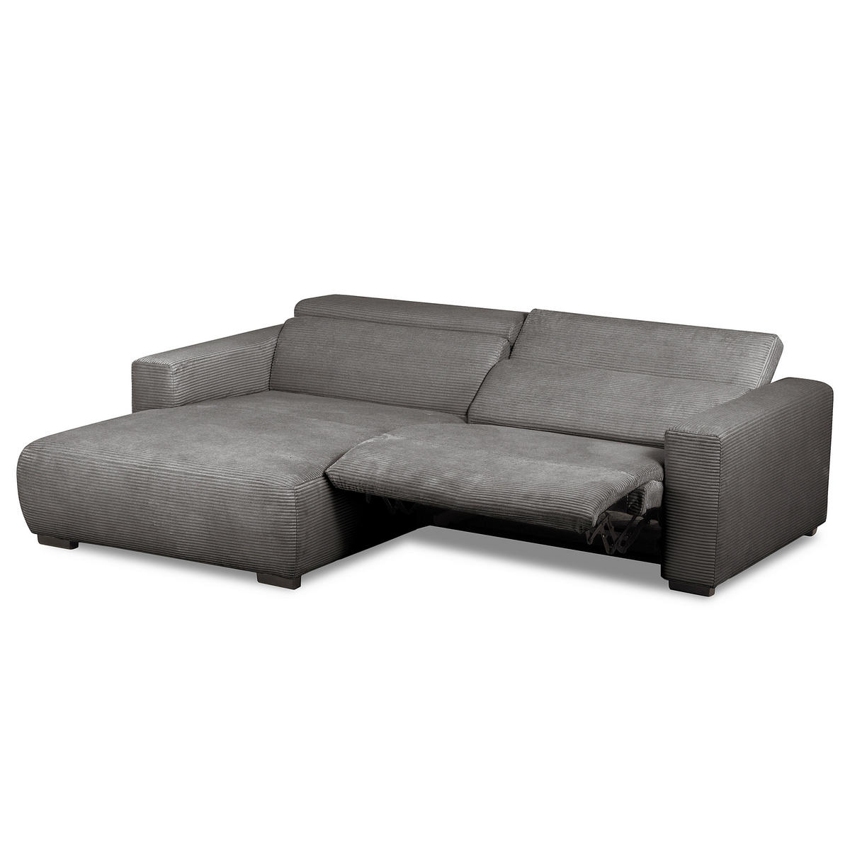 ECKSOFA RENO Grau Cord Relaxfunktion, Kopfteilverstellung  - Schwarz/Grau, Design, Kunststoff/Textil (184/248cm) - Livetastic