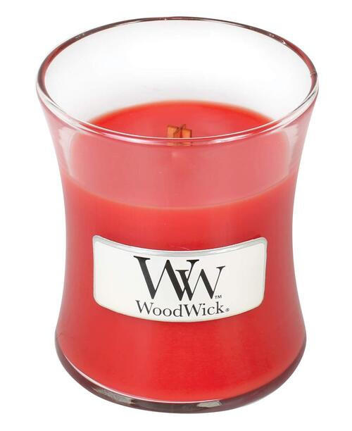 DIŠEČA SVEČA - rdeča, Basics, steklo/les (10/11/10cm) - WoodWick