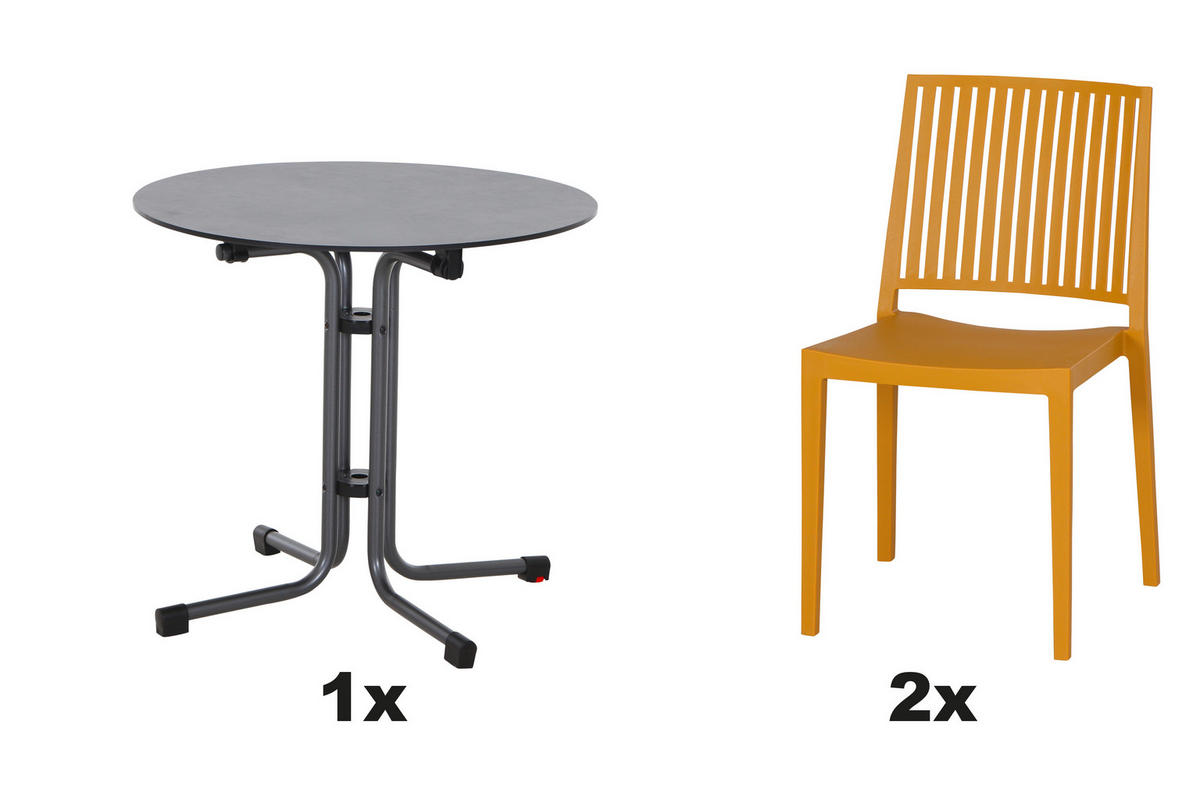 GARTENGARNITUR 3-teilig  - Anthrazit/Gelb, Basics, Holzwerkstoff/Kunststoff (80/80/80cm) - Siena Garden