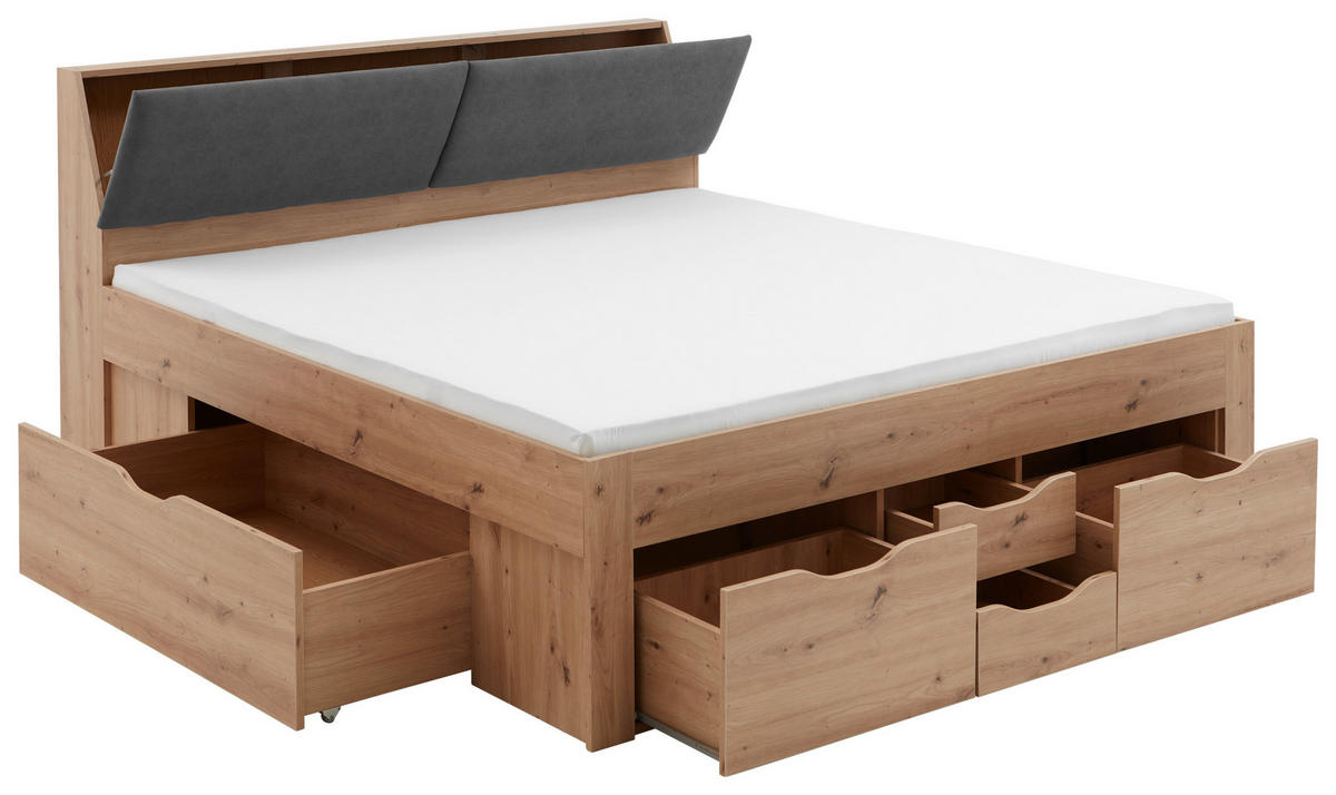 POSTELJA S PREDALOM 180 cm   x 200 cm  , hrast artisan  - siva/hrast artisan, Konvencionalno, leseni material/tekstil (237,5/185,6cm) - Carryhome