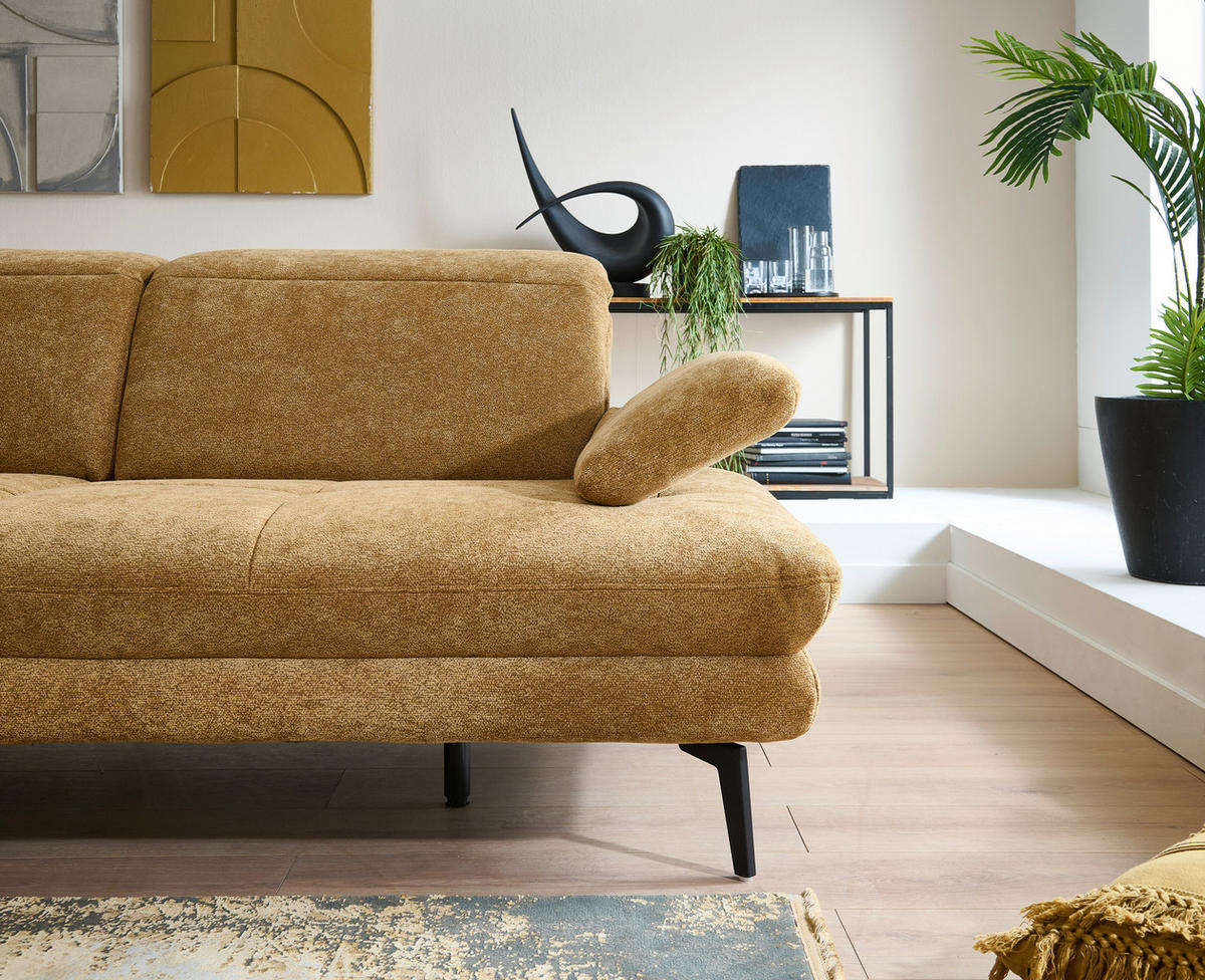 ECKSOFA Beldomo System Dunkelgelb Chenille Rücken echt, Kopfteilverstellung  - Dunkelgelb/Schwarz, Design, Textil/Metall (235/311cm) - Beldomo System